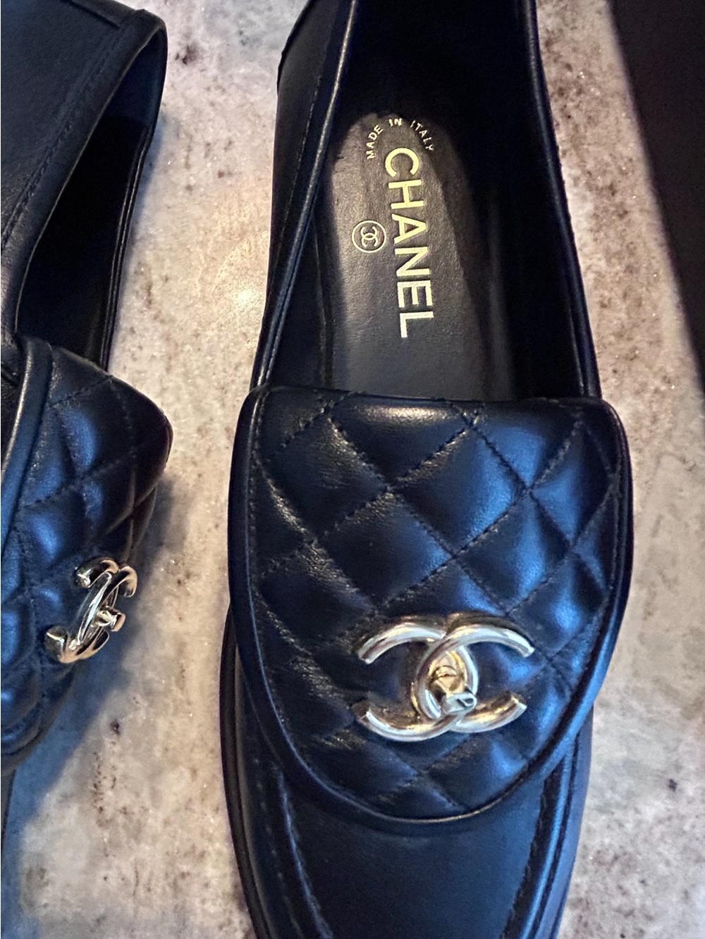 CHANEL Black Quilted Leather Loafers with Gold CC Hardware fits size 42 10 - Picture 5 of 11